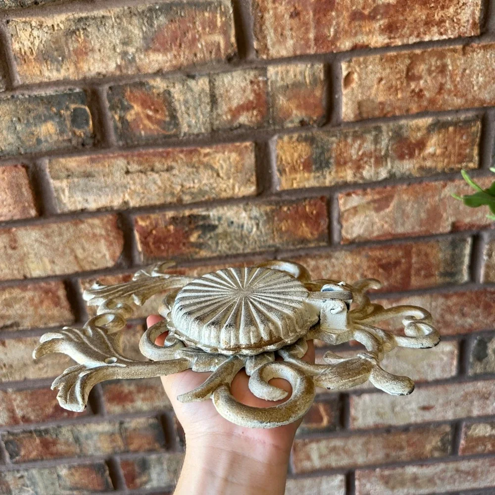 Vintage Ornate Cast Iron Wall Sconce Candle Holder Shabby Chic White Gold Metal